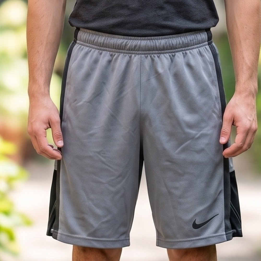 Nike Mens Basketball Shorts Grey Black Mesh Athletic Gym Training 5543